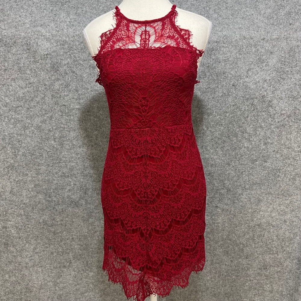 Intimately Free‎ People Lace Halter Dress Red Button Back Sheer Mini Size PS